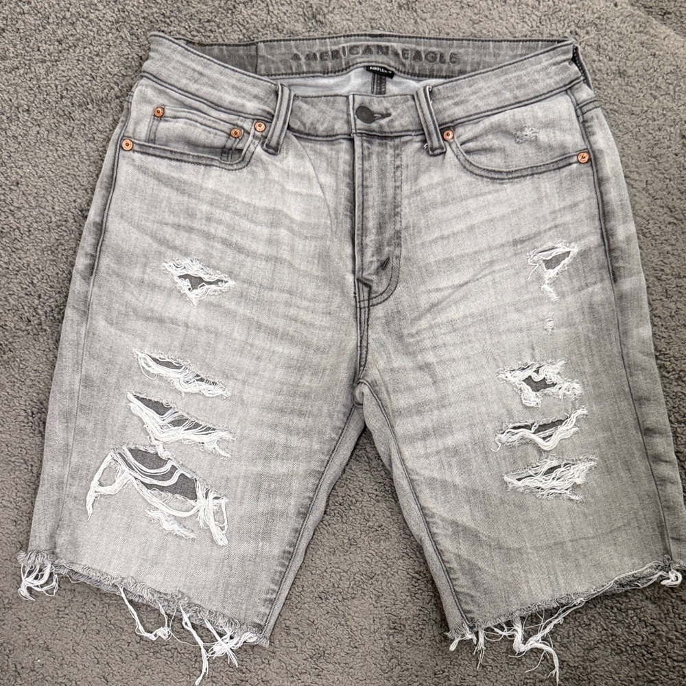 American Eagle Outfitters Men's Ripped Gray Jean Shorts